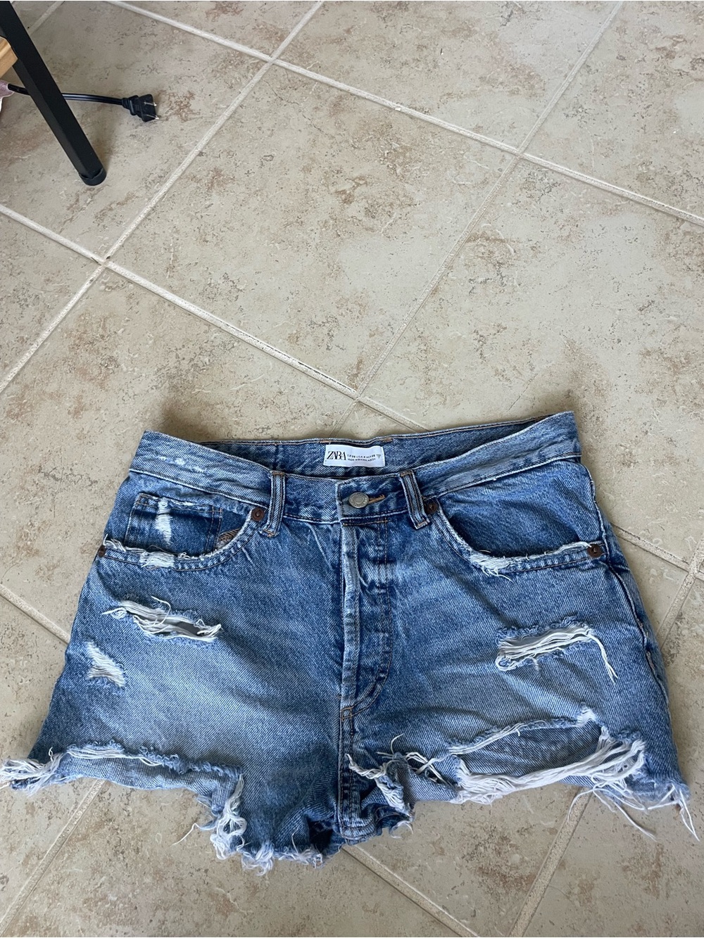 Zara Blue Distressed Denim Cutoff Shorts